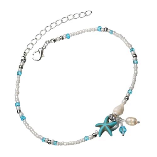 AKOOSY Verstellbares Muschel Fußkettchen für Damen mit Perlen Strand Schmuck Sommer Fußkette Leicht Anzulegen für Strandparty und Alltag von AKOOSY