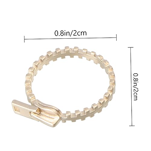 AKOOSY Vintage Damen Offener Ring Zipper Design Goldfarben Leicht Verstellbar Modischer Schmuck für Alltag und von AKOOSY