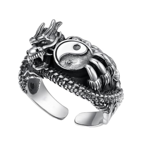 AKOOSY Vintage Herren Ring aus Metall mit Drachenmotiv Verstellbar Langlebiger Schmuck Auffälliger Retro Stil Komfortabel zu Tragen Einzigartiger Unisex Fingerschmuck für Besondere von AKOOSY