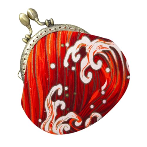 AKOOSY Vintage Kleines Damen Geldbörse aus Robustem Baumwollmaterial Vielseitig Nutzbar als und Schmucktäschchen Modisches Rotes Wellenmuster mit Dekorativer Stickerei für Reisen und von AKOOSY