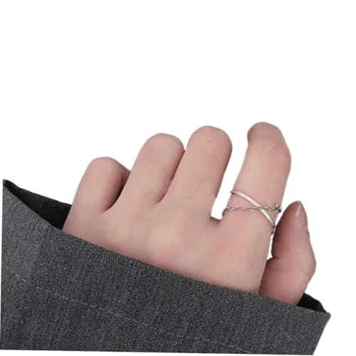 AKOOSY Vintage Minimalistischer Kettenring Sterling Silber Verstellbar Eleganter Unisex Fingerring für Männer und Frauen Modischer Schmuck Geschenk von AKOOSY