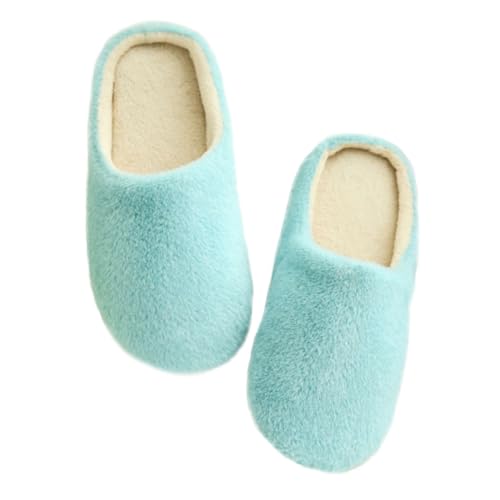 AKOOSY Warme Weiche Damen Hausschuhe mit Plüschfutter Rutschfeste Leichte Pantoffeln mit Flexiblem Geräuscharmem Softsohle Geeignet für Winter und Indoor Nutzung Blau von AKOOSY