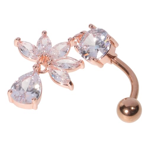 AKOOSY Wasserfester Bauchnabelring Damen Piercing mit Zirkonia Tropfen Schmuck Roségold Ergonomisch Leicht Elegant für Party von AKOOSY