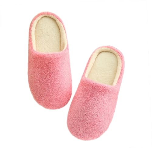 AKOOSY Weiche Warme Hausschuhe Damen Herren Flauschig Gepolstert Geräuscharm Weicher Rutschfester Baumwollboden Indoor Hausschuhe für Herbst Winter Reise Rosa von AKOOSY