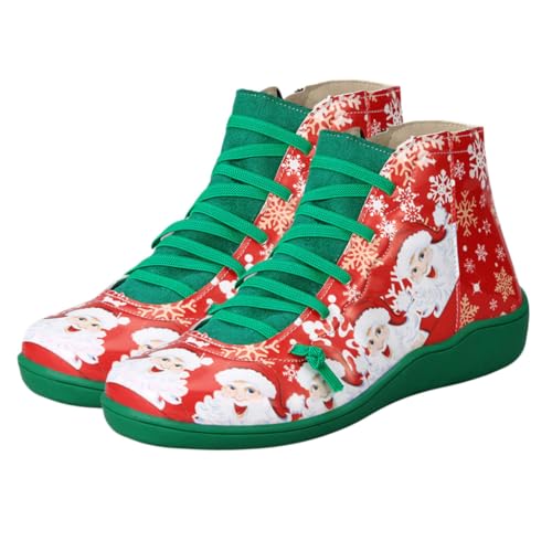 AKOOSY Weihnachtliche Damen Kurzstiefel Grün Komfortabel Festlich Alltagstauglich Weiches Material Winter Herbst Schuhe von AKOOSY