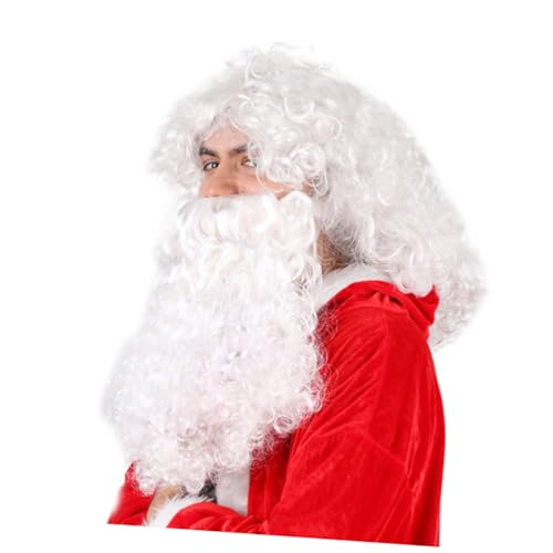 AKOOSY Weihnachtsmann Perücke und Schnurrbart Weiß Lang Lockig Cosplay Für Herren Karneval Party Kostüm Zubehör von AKOOSY