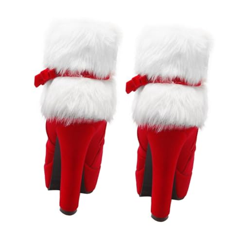AKOOSY Weihnachtsstiefeletten Damen Kurzschaft High Heel mit Plüschfutter Schleifenverzierung Warme Ankle Boots für Winterfest Weihnachten Party von AKOOSY