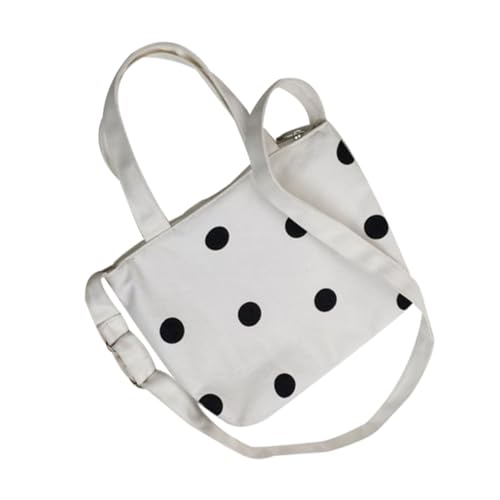 AKOOSY Weiße Damen Canvas Handtasche mit Verstellbarem Schulterriemen Leichte Tragbare Dot Print Umhängetasche für Alltag Arbeit Reisen und Schule Modische Lässige Tote Bag von AKOOSY