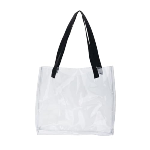 AKOOSY Weiße Wasserdichte PVC Strandtasche Damen Große Transparente Umhängetasche mit Quadratischem Design Modisch Geräumig Vielseitig für Freizeit Reise und Outdoor aktivitäten von AKOOSY