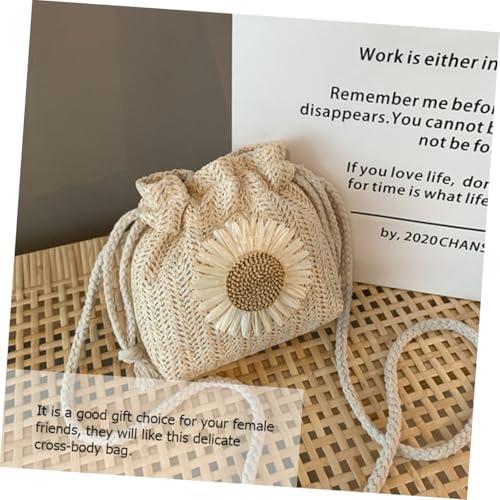 AKOOSY Weißer Handgewebter Bucket shaped Crossbody Bag Damen Tragbar Schultertasche für Alltag Strand Party mit Blütenmuster Modische Umhängetasche Vielseitig Einsetzbar und Leicht von AKOOSY