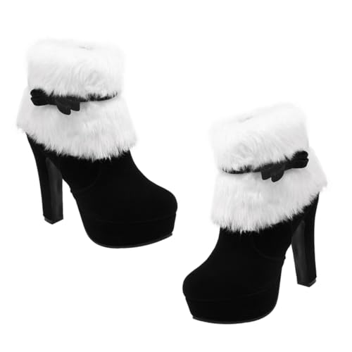 AKOOSY Winter Damen Ankle Boots Kurzstiefel mit Dicker Sohle Rutschfest und Warm Plüsch Gefüttert Hohe Absätze Modisch für Kalte Tage und Weihnachten Geeignet Schwarz von AKOOSY
