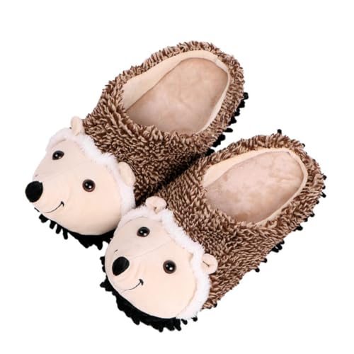 AKOOSY Winter Plüsch Hausschuhe Damen Mädchen Cartoon Igel Rutschfeste Sohle Weiche Kuschelige Indoor Schuhe Wärmende Hüttenschuhe Geschenkidee von AKOOSY