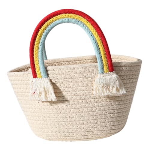 AKOOSY Woven Rainbow Handtasche Damen Große Kapazität Strandtasche Baumwollseil Gewebt Langlebig Tragbar Für Shopping Party Reise von AKOOSY