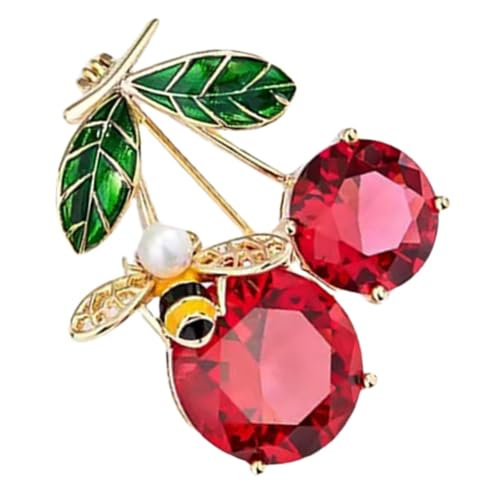 AKOOSY Wunderschöne Kirsche Brosche mit Kleiner Biene Leichte Damen Anstecknadel Glänzend Verschleißfest Modisches Accessoire für Kleidung Pullover Taschen Eleganter Schmuck für Frauen von AKOOSY