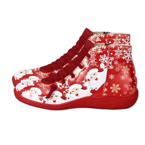 AKOOSY Xmas Short Boots Damen Kunstleder Rutschfest Atmungsaktiv Weihnachten Party Schuhe Elegant Komfortabel für Herbst Winter von AKOOSY
