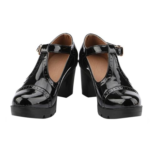 AKOOSY wasserdichte Damen High Heel Schuhe mit Rundem Zehenbereich Bequeme Blockabsatz Sommerschuhe für Arbeit und Festliche Anlässe Atmungsaktiv rutschfest Schwarz von AKOOSY