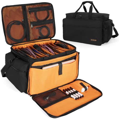 AKOZLIN Kabel-Datei-Tasche mit abnehmbaren Trennwänden, DJ-Gig-Tasche, Kabel-Organizer für Laptop, DJ-Ausrüstung, Soundinstrument und Musikausrüstungszubehör, Schwarz / Orange von AKOZLIN