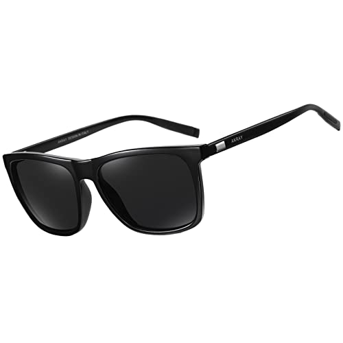 AKRAY Rechteckig Sonnenbrille Herren Polarisiert Fahrerbrille UV400 Schutz für Outdoor Sport A387 (Gestell: Schwarz Gläserfarbe: Grau) von AKRAY