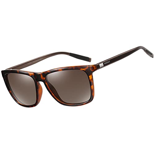 AKRAY Rechteckig Sonnenbrille Herren Polarisiert Fahrerbrille UV400 Schutz für Outdoor Sport A387 (Tortoise,Braun) von AKRAY