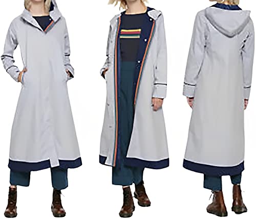 AKSAH FASHION Damen Trenchcoat Doctor Who, Baumwolle, lang, mit Kapuze, Weiß, weiß, 46 von AKSAH FASHION