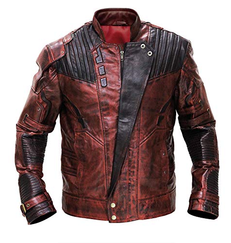 AKSAH FASHION Herren Guardians of the Galaxy Star Chris Pratt Maroon Peter Quill Biker Lederjacke, Echtes Leder D1, XXXL von AKSAH FASHION