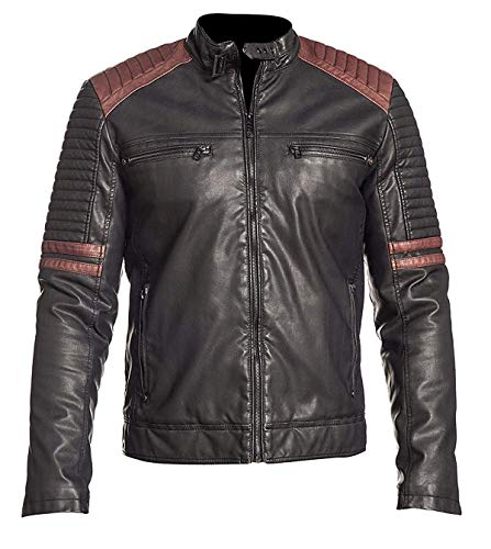 Aksah Fashion Herren Retro Schwarz Vintage Motorrad Echtleder Biker Lederjacke, Schwarz , M von Aksah Fashion