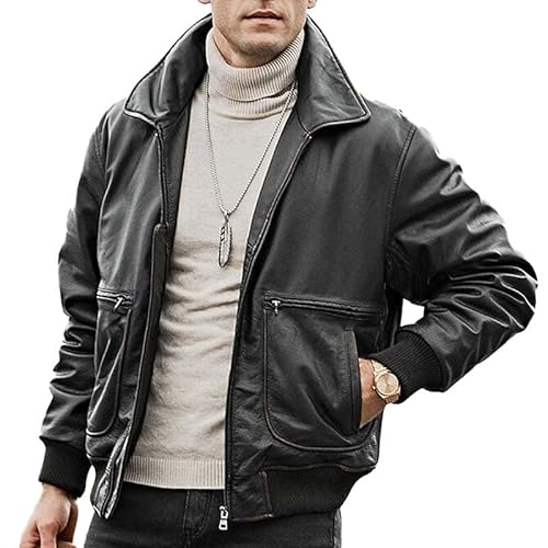AKSAH FASHION Herren Vitnage Casual A2 Aviator Air Force Style Distressed Black Bomber Lederjacke, Schwarz , XXXL von Aksah Fashion