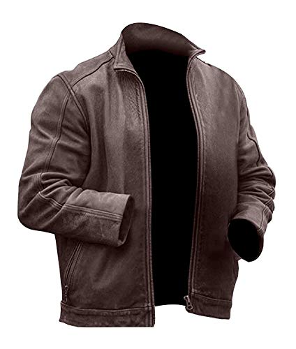 Aksah Fashion S Herren Motorradjacke Damon Jason Bourne Legacy Distressed Braun Biker Motorrad Echtleder Jacke, braun, XL von AKSAH FASHION