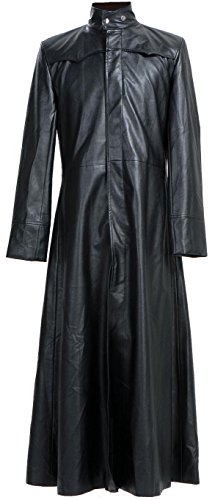 Aksah Fashion Herren The Keanu Reeves Neo Trinity Matrix Black Trenchcoat Long Leather Coat Costume, Schwarz , XL von Aksah Fashion