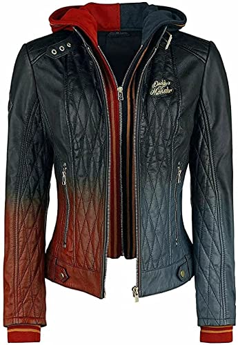 Aksah Fashion s Damen Birds of Prey Harley Quinn Kostüm Steppleder Bomber Blau & Rot Jacke, mehrfarbig, 38 von AKSAH FASHION