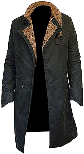 Aksah Fashion s Herren Blade Runner 2049 Ryan Gosling Officer K Trenchcoat mit Pelzkragen Baumwolle Schwarz, Schwarz , M von AKSAH FASHION