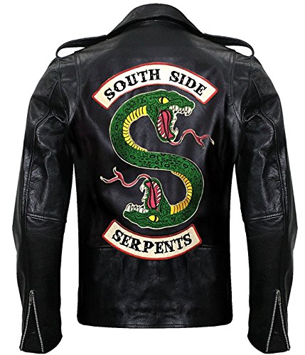 Aksah Fashion Riverdale Southside Serpents Jughead Lederjacke für Herren, schwarze Echtleder-Motorradjacke, Schwarz , XL von Aksah Fashion