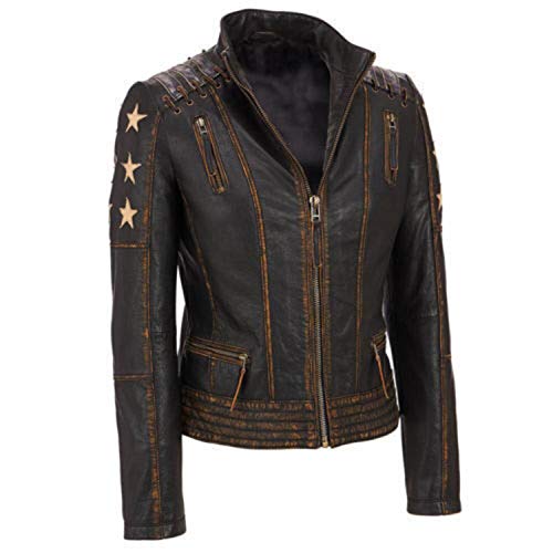 Aksah Fashion Vintage Dunkelbraun Motorrad Echtleder Lacket | Echtleder Motorradjacke für Damen, braun, 46 von Aksah Fashion