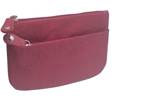 AKSHIDE® AH-9025 Damen-Geldbörse aus Leder, Geldbörse mit Schlüsselanhänger, rot, S, Casual von AKSHIDE