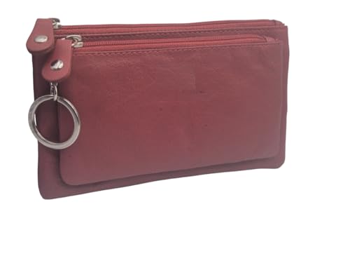 AKSHIDE® Geldbörse aus Leder, Geldbörse mit Kreditkartenfächern und Schlüsselanhänger-AH-10-70, rot, S, Casual von AKSHIDE