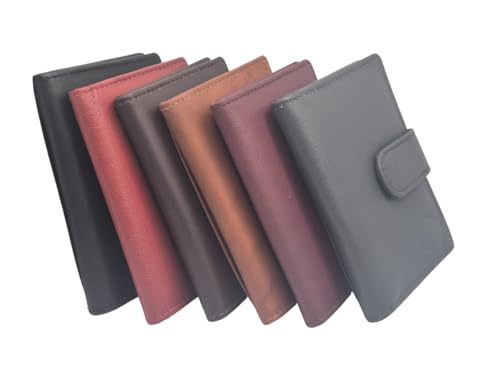 AKSHIDE® Kartenhalter aus weichem, echtem RFID-Leder, kompaktes Kreditkartenetui mit Kunststoffhüllen, Bordo-493, Casual von AKSHIDE