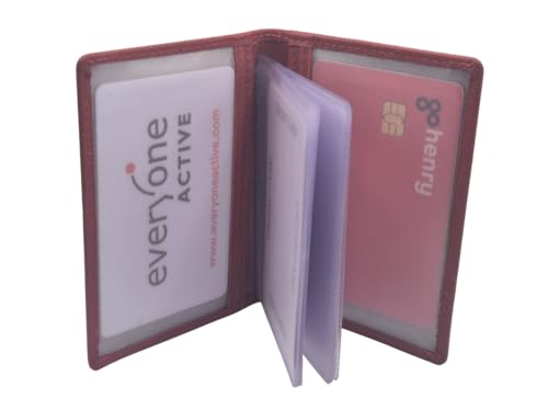 AKSHIDE® Kartenhalter aus weichem, echtem RFID-Leder, kompaktes Kreditkartenetui mit Kunststoffhüllen, Rot-491, Casual von AKSHIDE