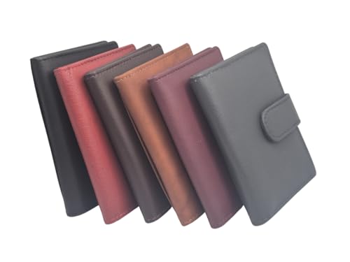 AKSHIDE® Kartenhalter aus weichem, echtem RFID-Leder, kompaktes Kreditkartenetui mit Kunststoffhüllen, Rot-999, Casual von AKSHIDE