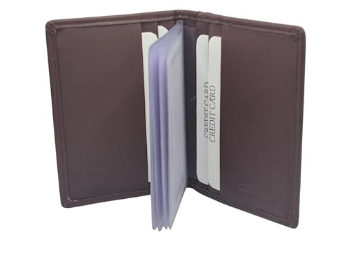 AKSHIDE® Kartenhalter aus weichem Echtleder, kompaktes Kreditkartenetui mit Kunststoffhüllen, braun, Casual von AKSHIDE