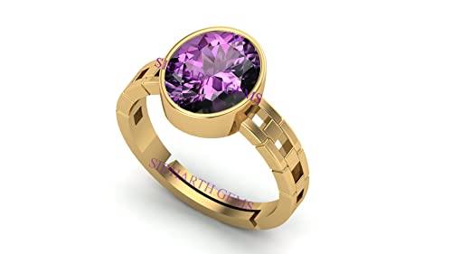 AKSHITA GEMS 13,25 Ratti 12,00 Karat Amethyst Ring Katela Ring Original zertifizierter natürlicher Amethyst Stein Ring astrologischer Geburtsstein vergoldet verstellbare Ringgröße 16-28 für Männer und AKSHITA GEMS 13,25 Ratti 12,00 Karat Amethyst Ring Katela Ring Original zertifizierter natürlicher Amethyst Stein Ring astrologischer Geburtsstein vergoldet verstellbare Ringgröße 16-28 für Männer und von AKSHITA GEMS