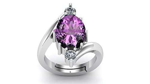 AKSHITA GEMS 13.00 Ratti 12.00 Karat Amethyst Ring Katela Ring Original zertifizierter natürlicher Amethyst Stein Ring astrologischer Geburtsstein versilbert verstellbare Ringgröße 16-28 für Damen und AKSHITA GEMS 13.00 Ratti 12.00 Karat Amethyst Ring Katela Ring Original zertifizierter natürlicher Amethyst Stein Ring astrologischer Geburtsstein versilbert verstellbare Ringgröße 16-28 für Damen und von AKSHITA GEMS