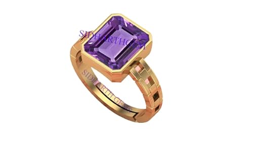 AKSHITA GEMS 6,25 Karat 7,00 Ratti Amethyst Weißmetallring Katela Ring Original Zertifizierter natürlicher Amethyst Stein Vergoldeter Ring astrologischer Geburtsstein Verstellbarer Ring für Männer und AKSHITA GEMS 6,25 Karat 7,00 Ratti Amethyst Weißmetallring Katela Ring Original Zertifizierter natürlicher Amethyst Stein Vergoldeter Ring astrologischer Geburtsstein Verstellbarer Ring für Männer und von AKSHITA GEMS