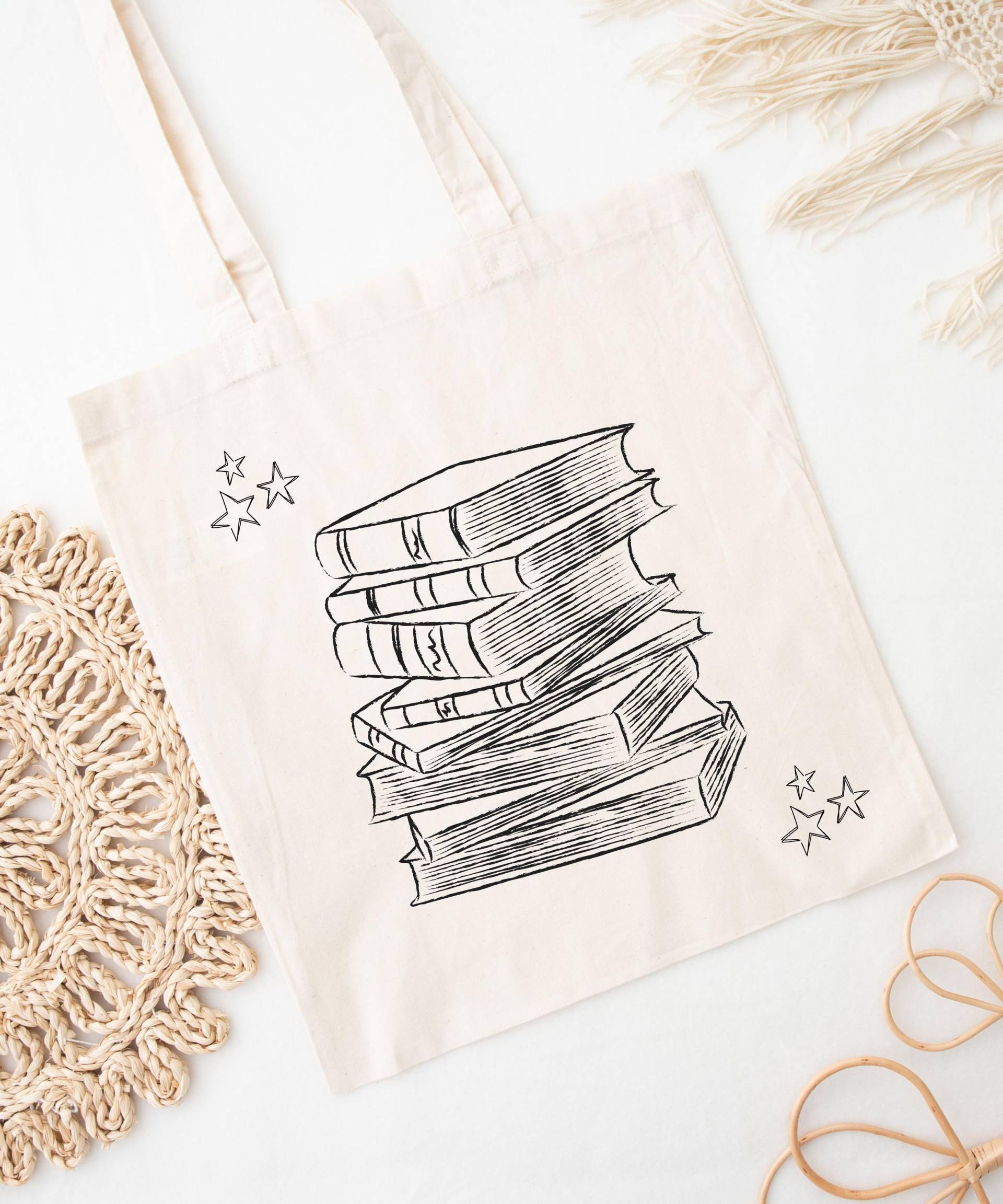 Tote Bags, Tragetasche, Jutebeutel, Stoffbeutel, Statement, Geschenk, Bücher, Sterne, Einkaufstasche von AKSLoungeDE