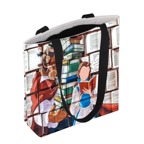 AKTAP Beauty Beast Story Inspired Merch Princess Be-la Library Character Tote Bag Fairy Tales Reading Gifts Bookish Shoulder, Be-la Library M Tb-ht2, 28*7INCHE von AKTAP