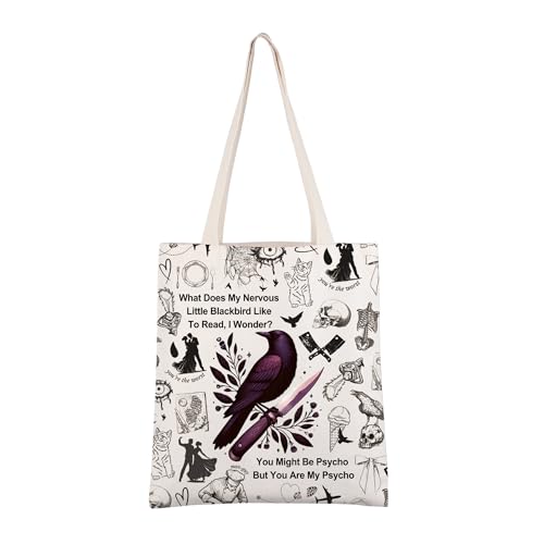 AKTAP Butcher & Bird Inspired Book Merch Black Bird Book Lover Tote Bag BW Book Series Gifts Dark Rom Com Book Reader Gifts, Tragetasche für Metzger und Vögel, 14.56*12.59*0.19 inches. von AKTAP