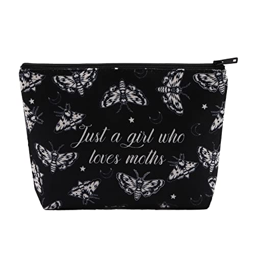 AKTAP Death Head Motten Kosmetiktasche Schädel Motten Make-up Tasche Just a Girl Who Loves Motten Geschenk für Frauen, Kosmetiktasche mit Totenkopf-Mottenmotiv, modisch von AKTAP