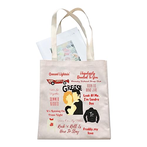 AKTAP Grease Broadway Muscial Tote Bag Grease Movie Canvas Bag Danny And Sandy Fans Gift Hopelessly Devoted To You Handtasche, Fett-Einkaufstasche, 32 * 37cm von AKTAP