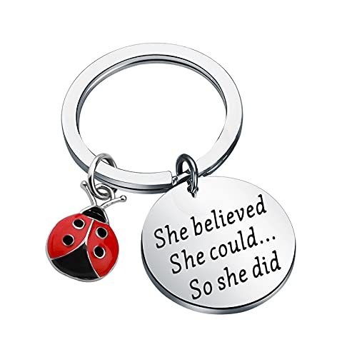 AKTAP Schlüsselanhänger Marienkäfer rot Glücksbringer She Believed She Could So She Did 2.5 Edelstahl Strass von AKTAP