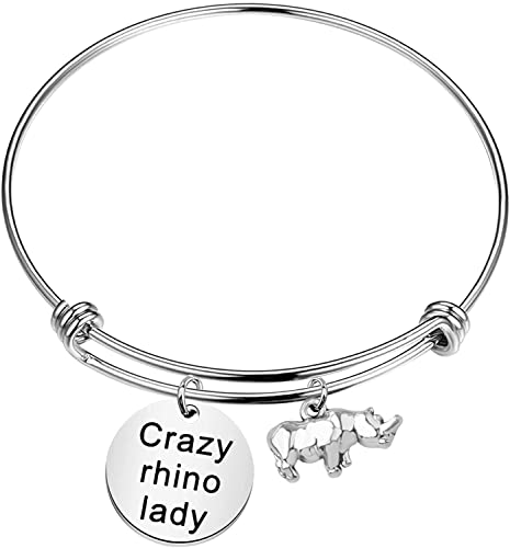 AKTAP Rhino Rhinoceros Liebhaber Geschenk Crazy Rhino Lady Armband Nashorn Thema Schmuck für Nashorn Fan, 6.0cm, Nickel von AKTAP