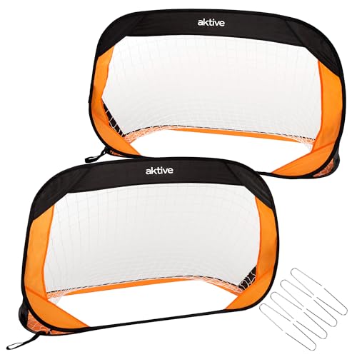 Aktive 54120 - 2er Set faltbare Fußballtore, Fußballtor für Kinder / Maße 120x80x80 cm, einfacher Aufbau, Schwarz und Orange / Tragbares Fußballtor, Outdoor-Spiele für Kinder von AKTIVE